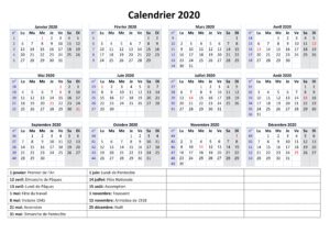 Calendrier 2020 Avec Semaine Imprimables