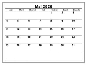 Calendrier Mai 2020 PDF