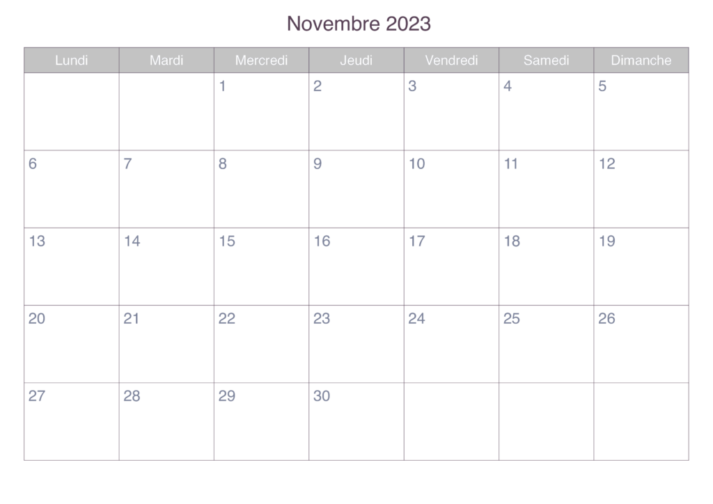 Novembre Vacances 2023 Calendrier
