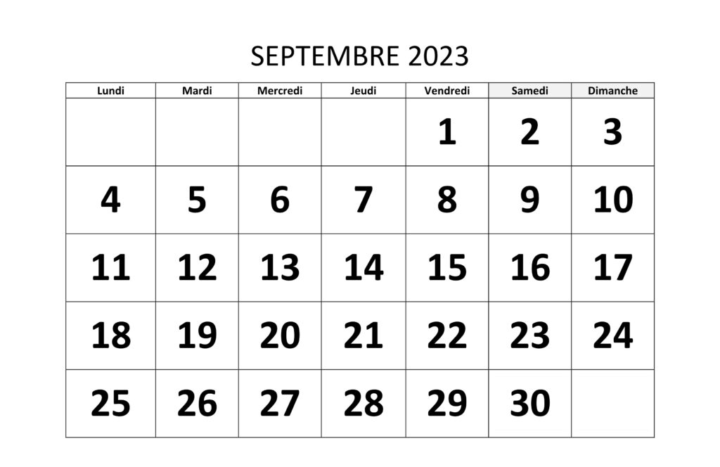 Septembre 2023 Calendrier