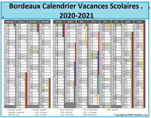 2020 Calendrier Scolaire en Bordeaux