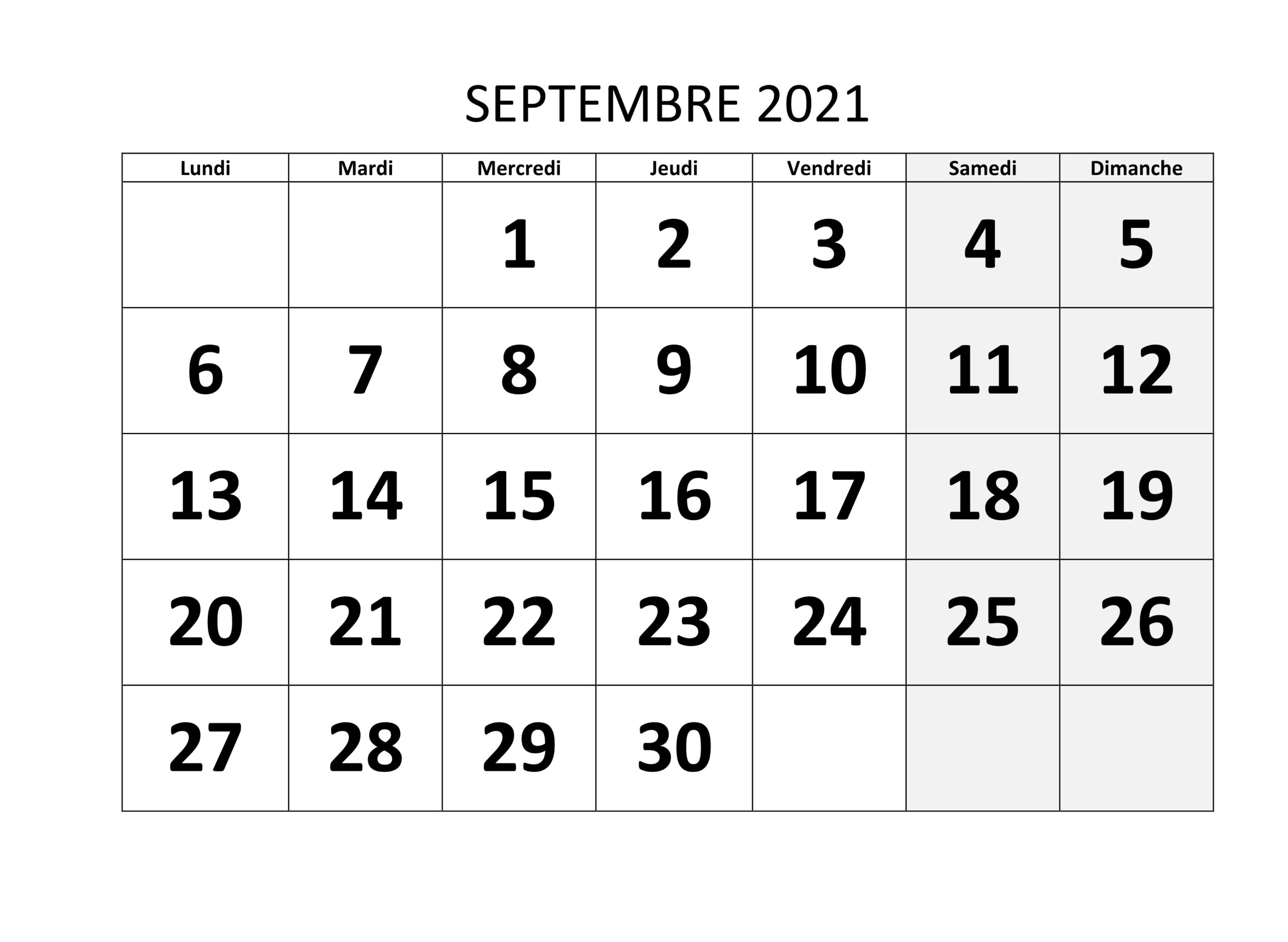 Calendrier Septembre 2021 PDF