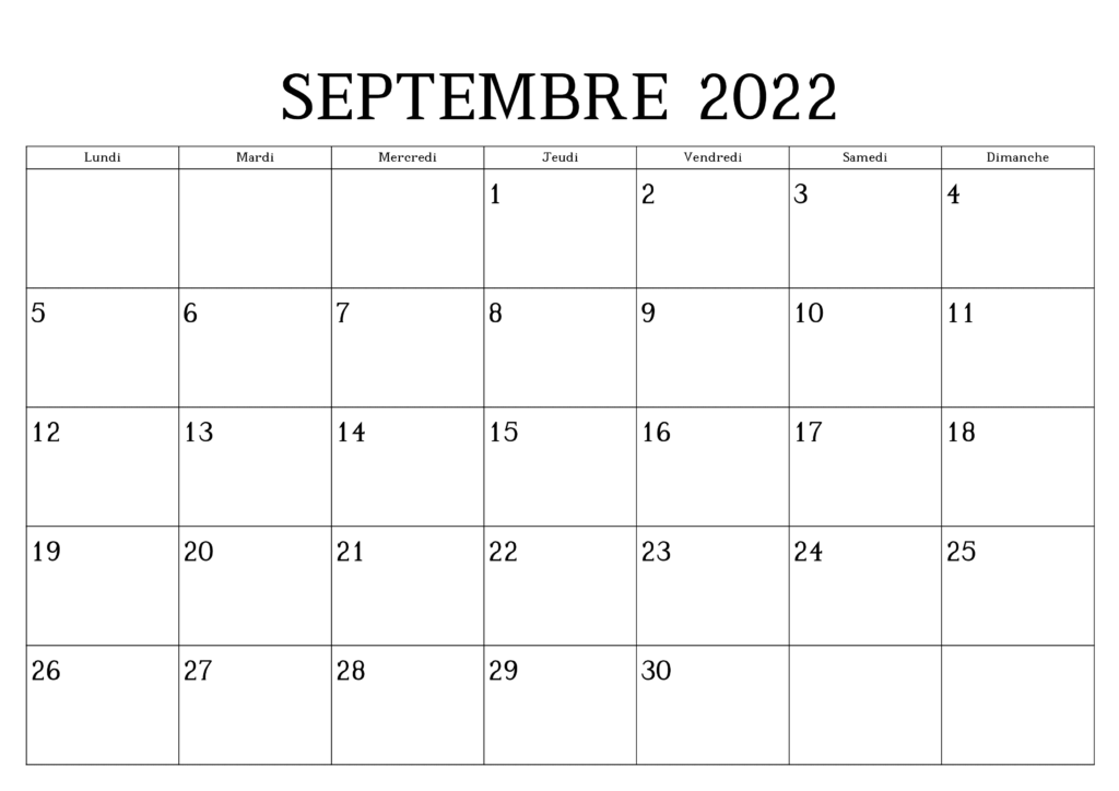 Calendrier Septembre 2022 PDF
