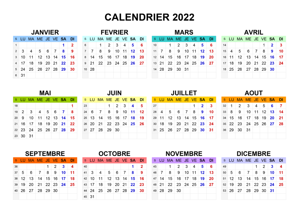 2022 Calendrier Tunisie Excel