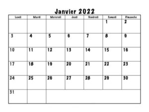 Calendrier 2022 Janvier