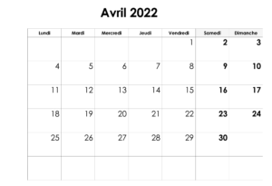 Calendrier Avril 2022 Excel