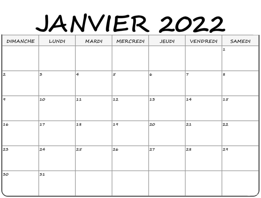 Janvier 2022 Calendrier