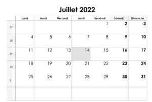 Juillet 2022 Calendrier