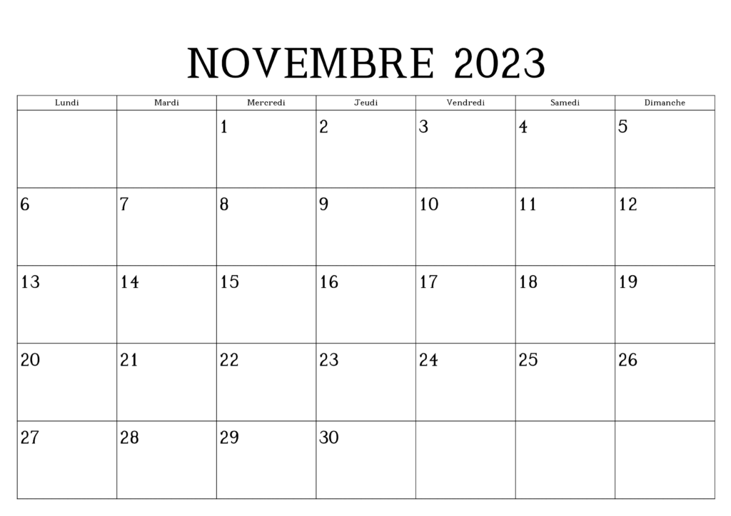 Calendrier Novembre 2023 PDF