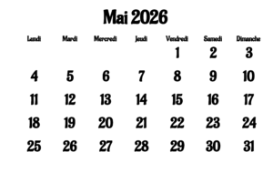 Calendrier Mai 2026 PDF