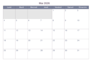 Mai 2026 Calendrier