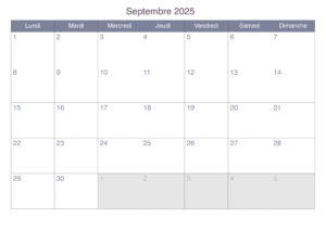 2025 Calendrier Septembre Vacances