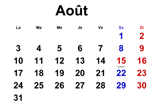 Calendrier de Août 2026