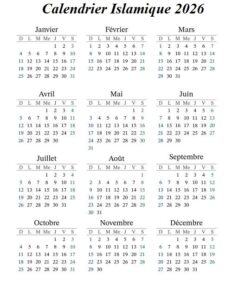 Calendrier Islamique 2026 PDF
