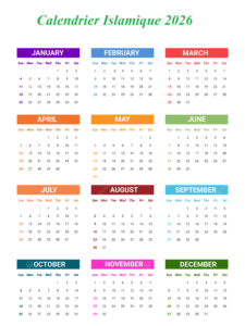 Calendrier 2026 Musulman