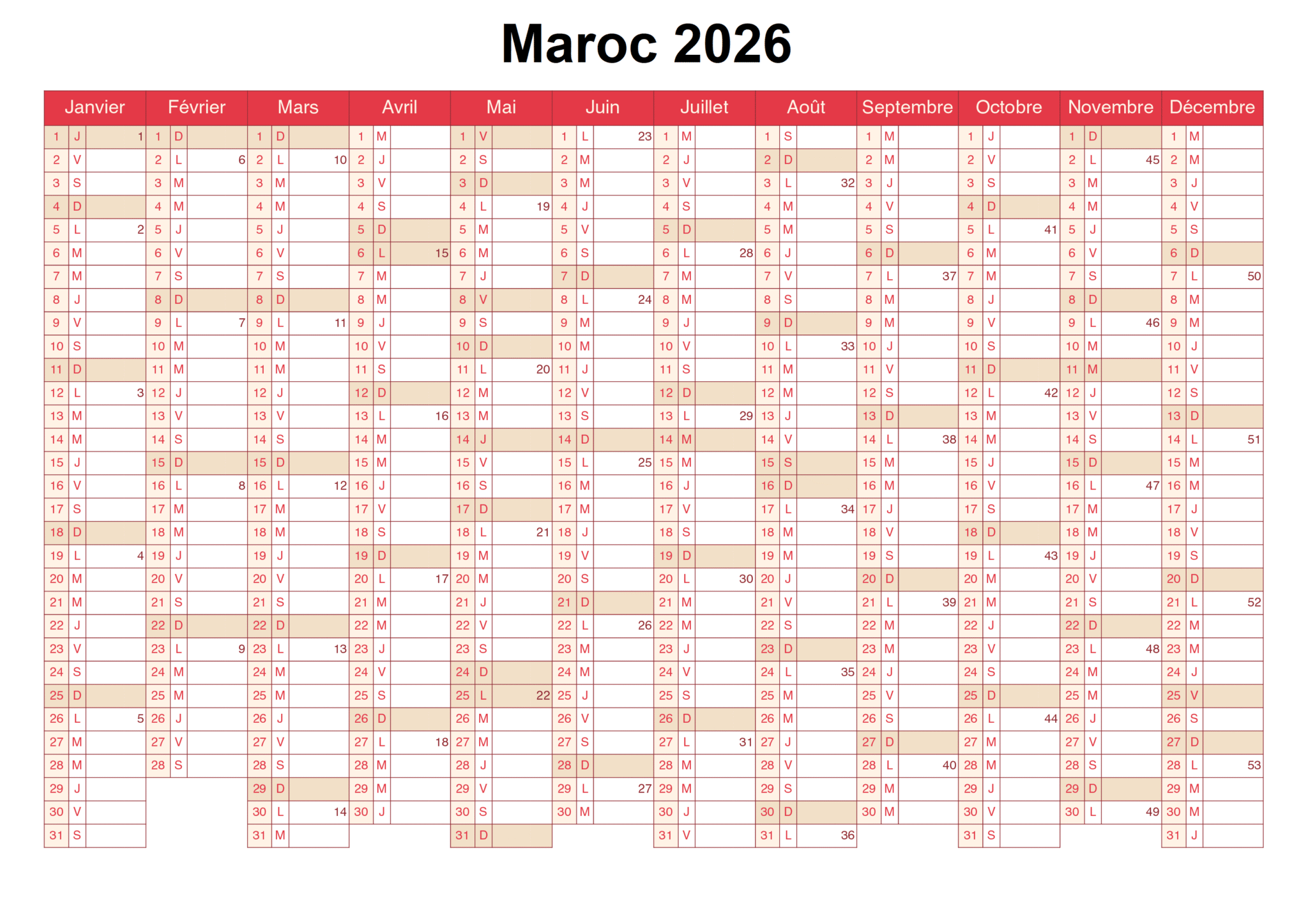maroc-calendrier-2026-en-arabe-2026-calendrier