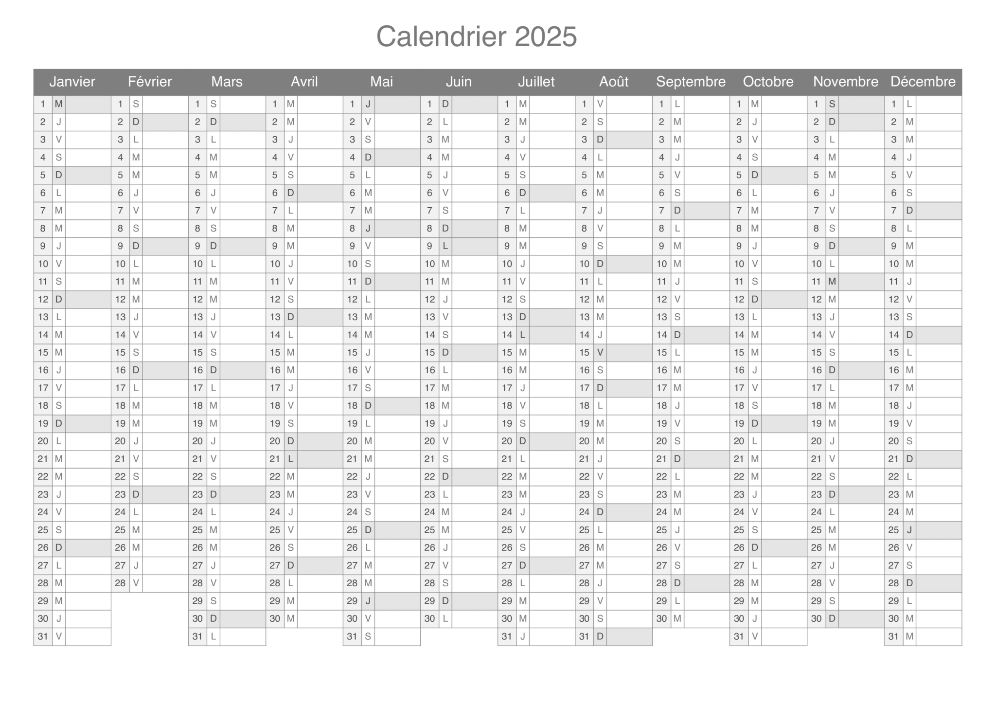 Calendrier 2025 main image 1