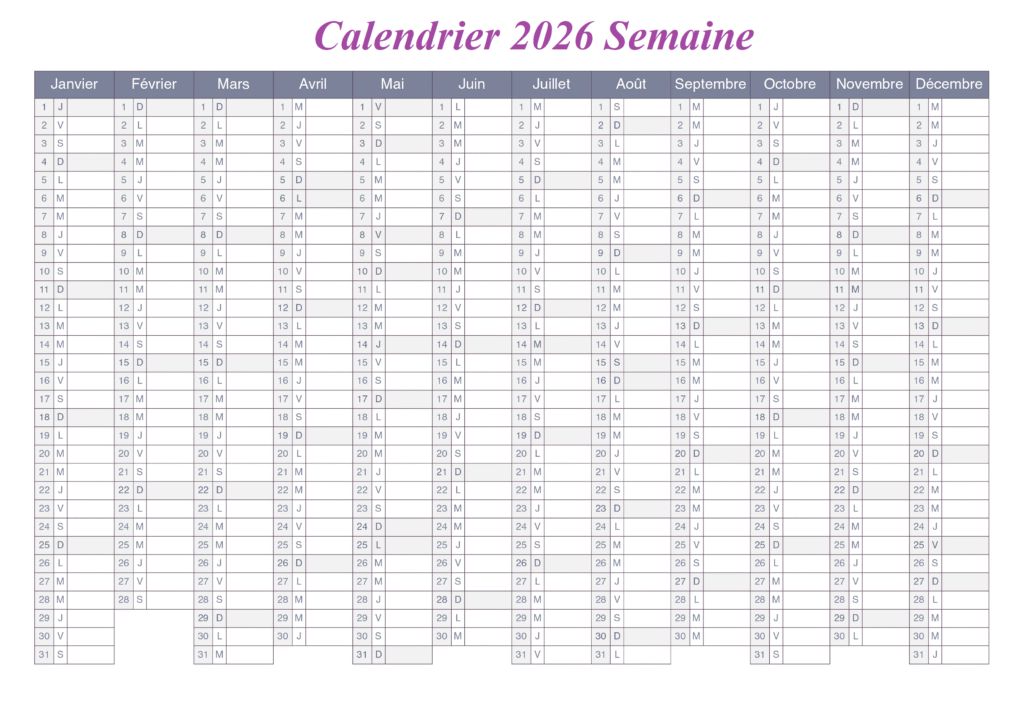 Calendrier 2026 Semaine Paire