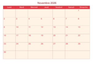 Calendrier 2026 Novembre