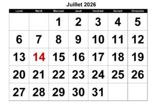 Calendrier de Juillet 2026