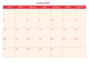 Juillet 2026 Calendrier